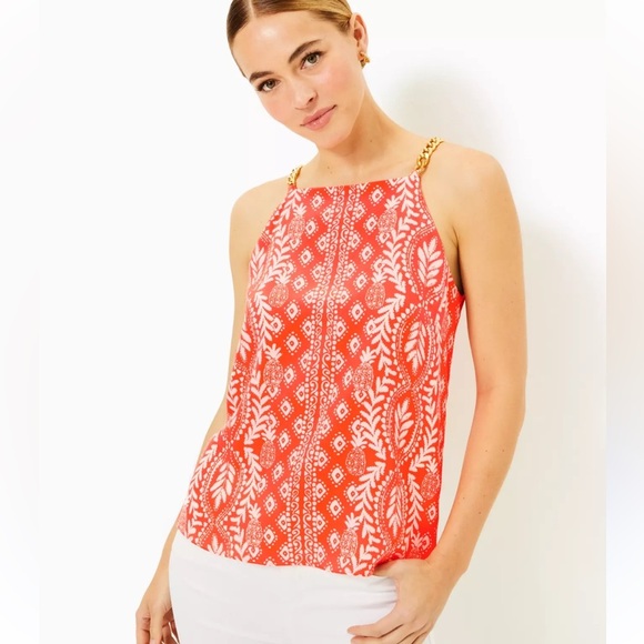 NWT Lilly Pulitzer Joannah 100% Silk Top Chain Shoulder Straps - Picture 1 of 10